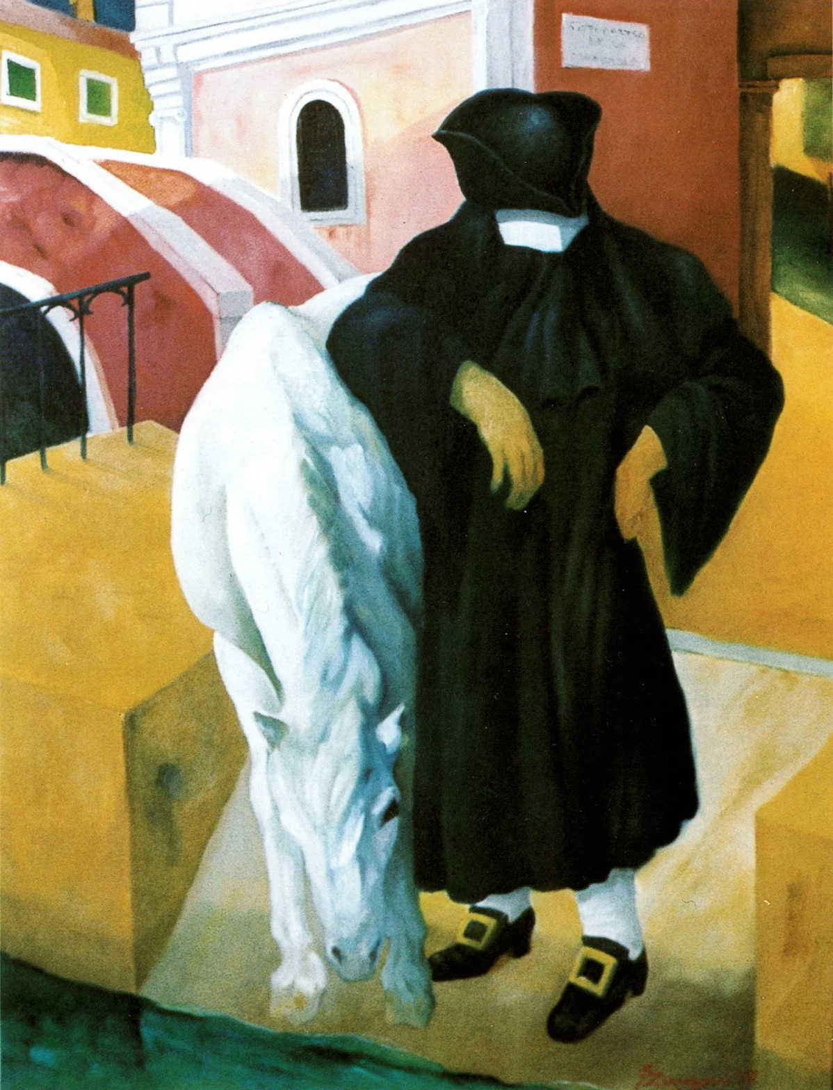man with white horse